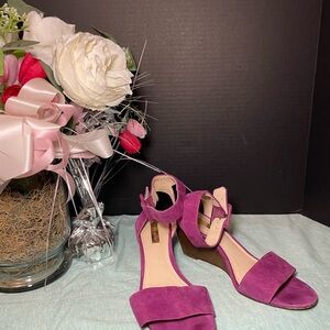 Louise et Cie Pink Suede Open-Toe Ankle Strap Wedges